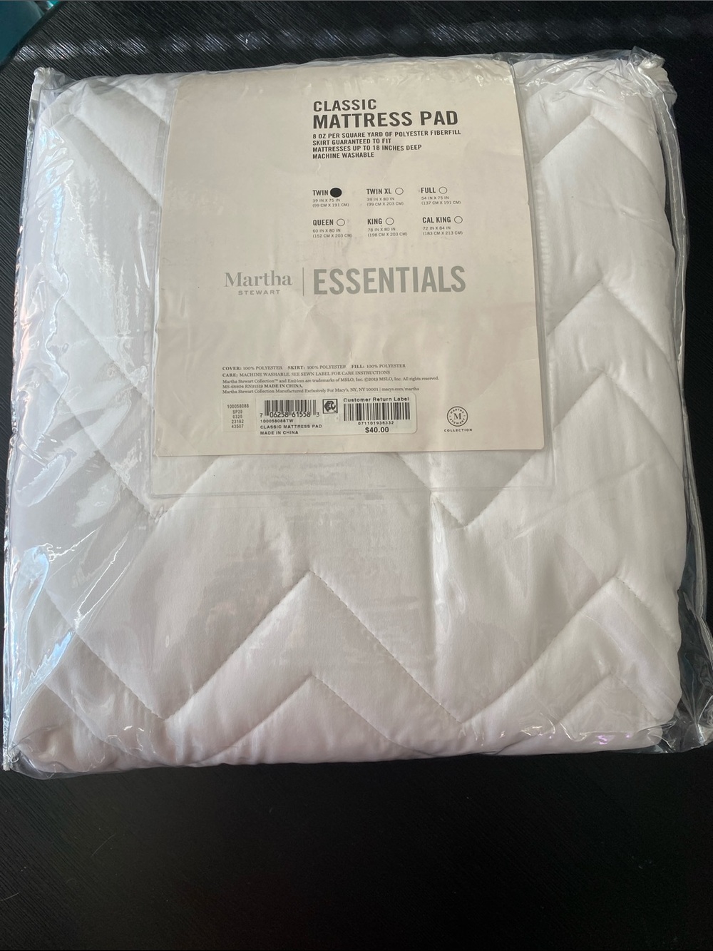 Martha Stewart White Quilted Classic Mattress Pad - Twin